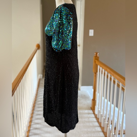 Vintage Denise Elle Evening Dress Black Silk Beaded With‎ Sequins - Picture 7 of 15